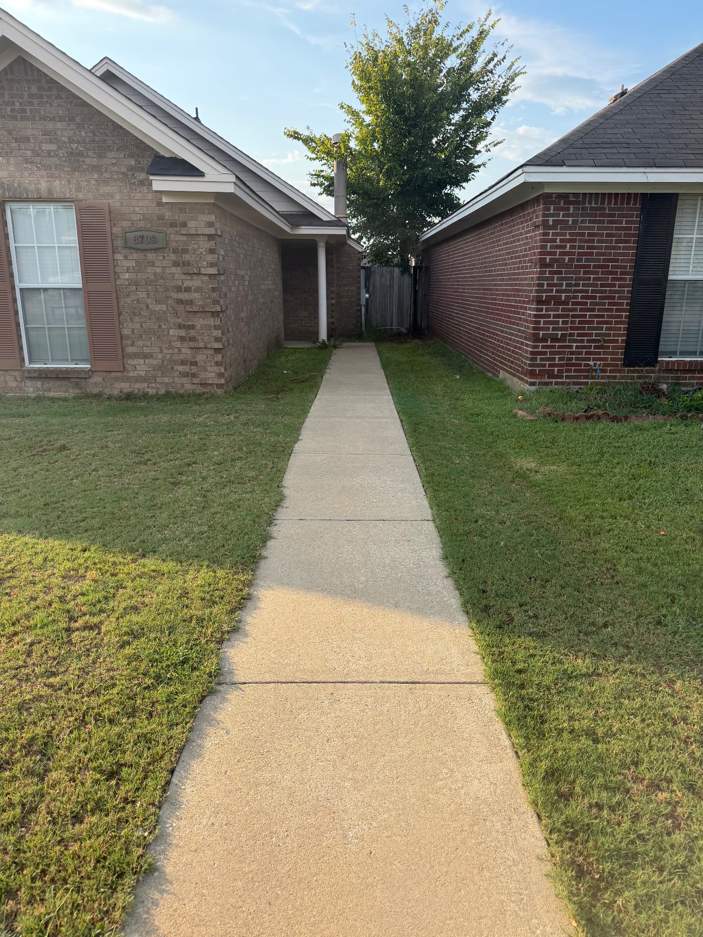 Same walkway after pressure washing, bright and evenly clean